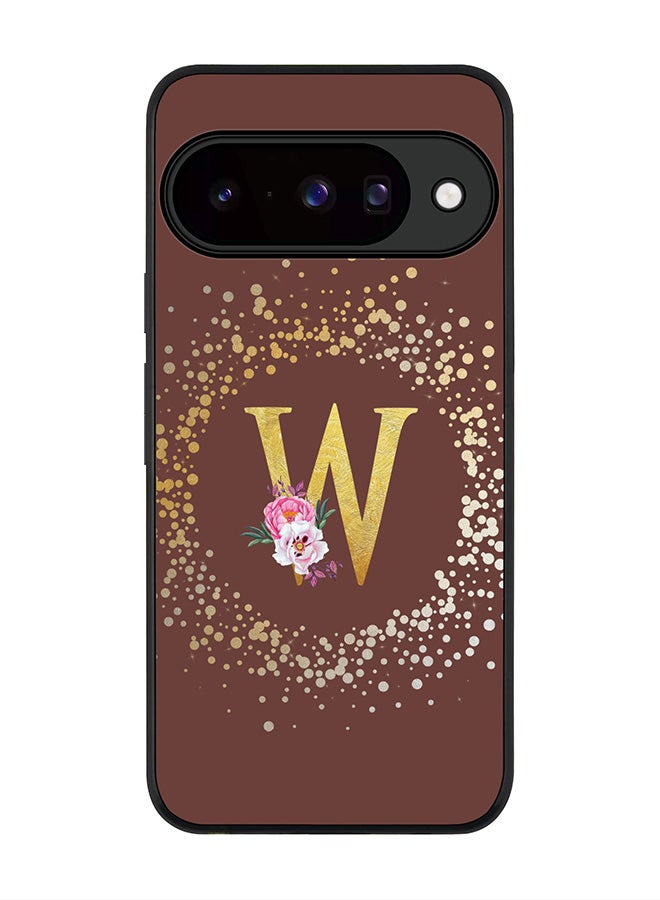 For Google Pixel 10 Case,Slim fit Camera Protection, Shockproof Thin Phone cover  - Custom Monogram Floral - W  (Brown )
